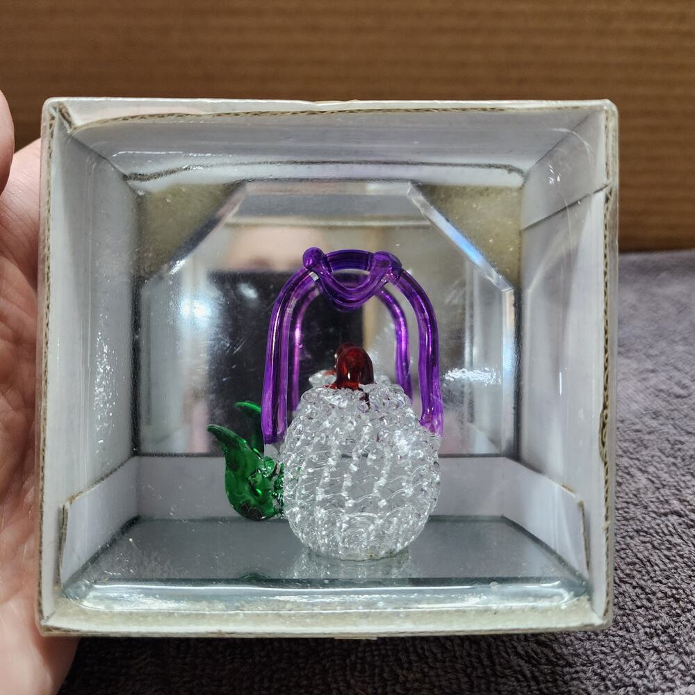Glass Figurine Purple Green white new in box N